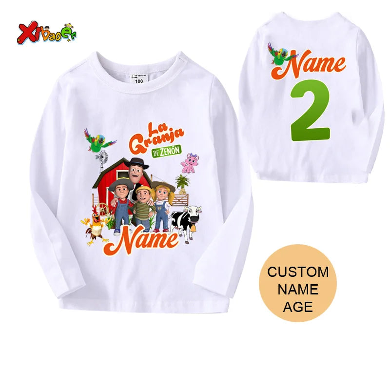 Farm Shirt for Kids Animal Cartoon Custom Name Shirt Toddler Baby Gift 3nd Birthday Shirt Teen Girl Clothes Shirt Boys Tee Zoo