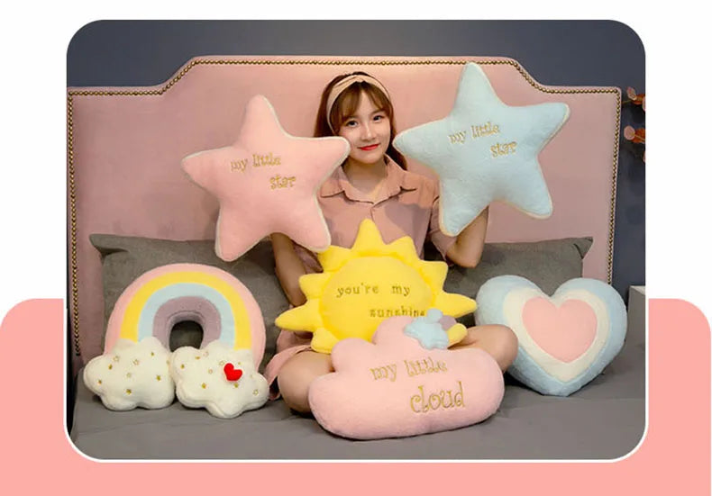 Cute Rainbow Cloud Sun Star Throw Pillow Cushion Rainbow Plush Toy Baby Kids Bedroom Decoration Toy Pillow Sofa Cushion