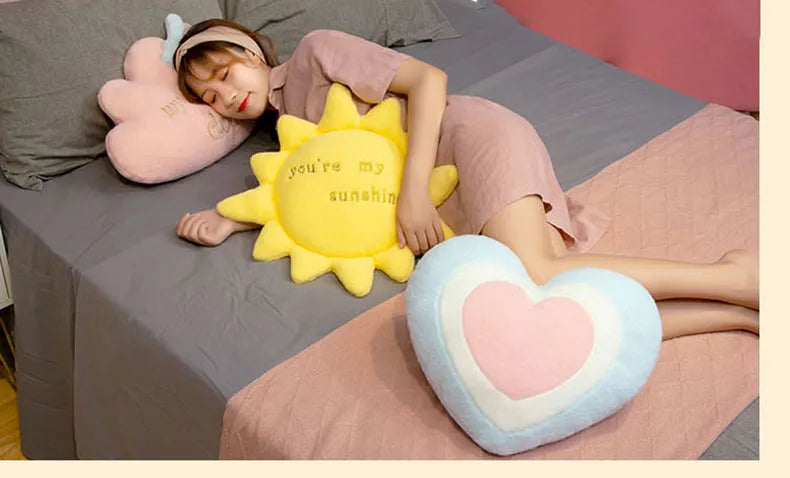 Cute Rainbow Cloud Sun Star Throw Pillow Cushion Rainbow Plush Toy Baby Kids Bedroom Decoration Toy Pillow Sofa Cushion
