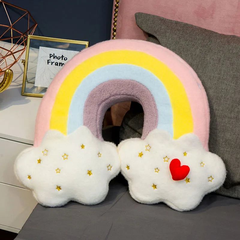 Cute Rainbow Cloud Sun Star Throw Pillow Cushion Rainbow Plush Toy Baby Kids Bedroom Decoration Toy Pillow Sofa Cushion