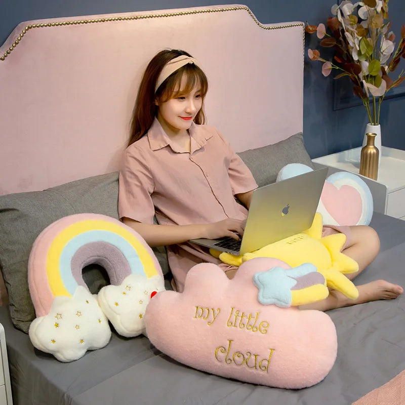 Cute Rainbow Cloud Sun Star Throw Pillow Cushion Rainbow Plush Toy Baby Kids Bedroom Decoration Toy Pillow Sofa Cushion