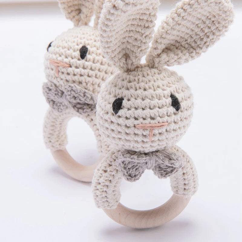 1PC Baby Ratter Toys Newborn Amigurumi Teether Wooden Teether Crochet Animals BPA Free Rattle Toy Baby Rattles Gifts For Newborn