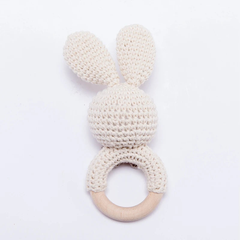 1PC Baby Ratter Toys Newborn Amigurumi Teether Wooden Teether Crochet Animals BPA Free Rattle Toy Baby Rattles Gifts For Newborn