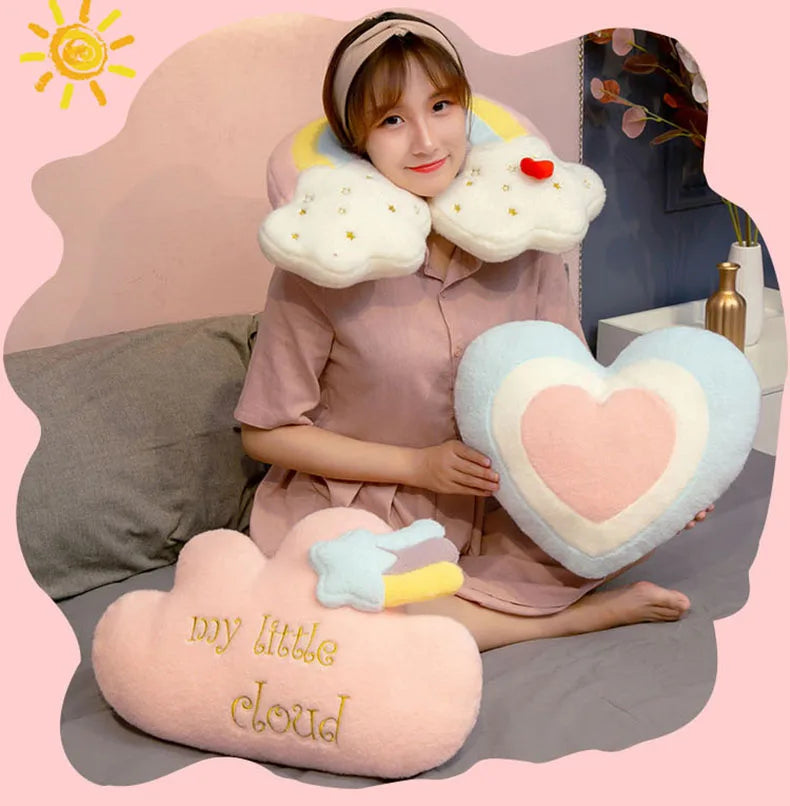 Cute Rainbow Cloud Sun Star Throw Pillow Cushion Rainbow Plush Toy Baby Kids Bedroom Decoration Toy Pillow Sofa Cushion