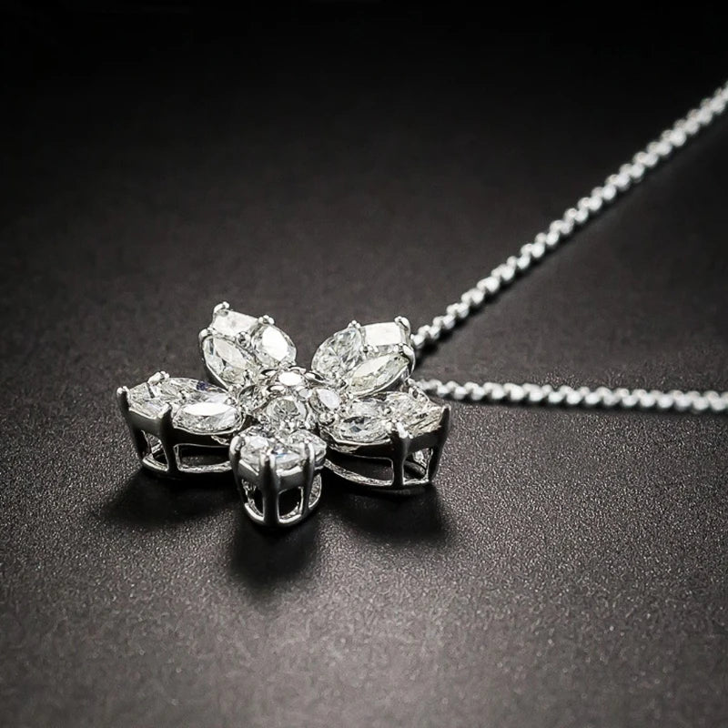 Huitan 2021 New Women's Necklace Eternity Crystal Flower Design Delicate Girls Accessories for Party Daily Wear Timeless Jewelry