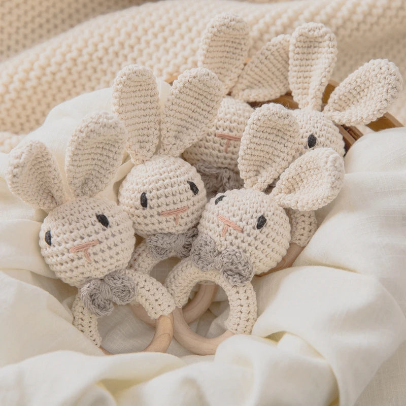 1PC Baby Ratter Toys Newborn Amigurumi Teether Wooden Teether Crochet Animals BPA Free Rattle Toy Baby Rattles Gifts For Newborn