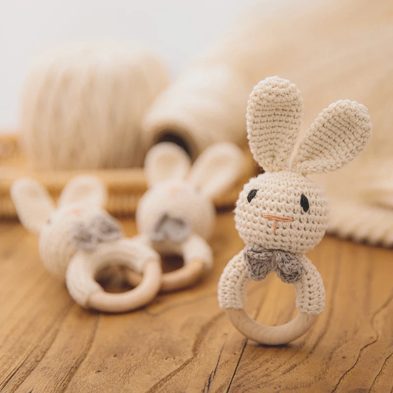 1PC Baby Ratter Toys Newborn Amigurumi Teether Wooden Teether Crochet Animals BPA Free Rattle Toy Baby Rattles Gifts For Newborn