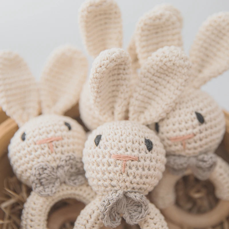 1PC Baby Ratter Toys Newborn Amigurumi Teether Wooden Teether Crochet Animals BPA Free Rattle Toy Baby Rattles Gifts For Newborn