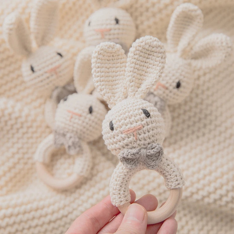 1PC Baby Ratter Toys Newborn Amigurumi Teether Wooden Teether Crochet Animals BPA Free Rattle Toy Baby Rattles Gifts For Newborn