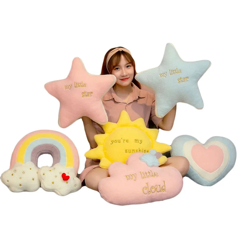 Cute Rainbow Cloud Sun Star Throw Pillow Cushion Rainbow Plush Toy Baby Kids Bedroom Decoration Toy Pillow Sofa Cushion