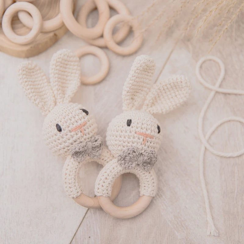 1PC Baby Ratter Toys Newborn Amigurumi Teether Wooden Teether Crochet Animals BPA Free Rattle Toy Baby Rattles Gifts For Newborn