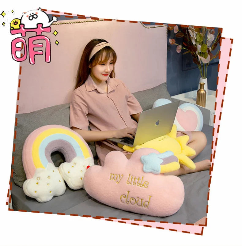 Cute Rainbow Cloud Sun Star Throw Pillow Cushion Rainbow Plush Toy Baby Kids Bedroom Decoration Toy Pillow Sofa Cushion