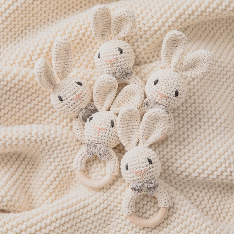 1PC Baby Ratter Toys Newborn Amigurumi Teether Wooden Teether Crochet Animals BPA Free Rattle Toy Baby Rattles Gifts For Newborn