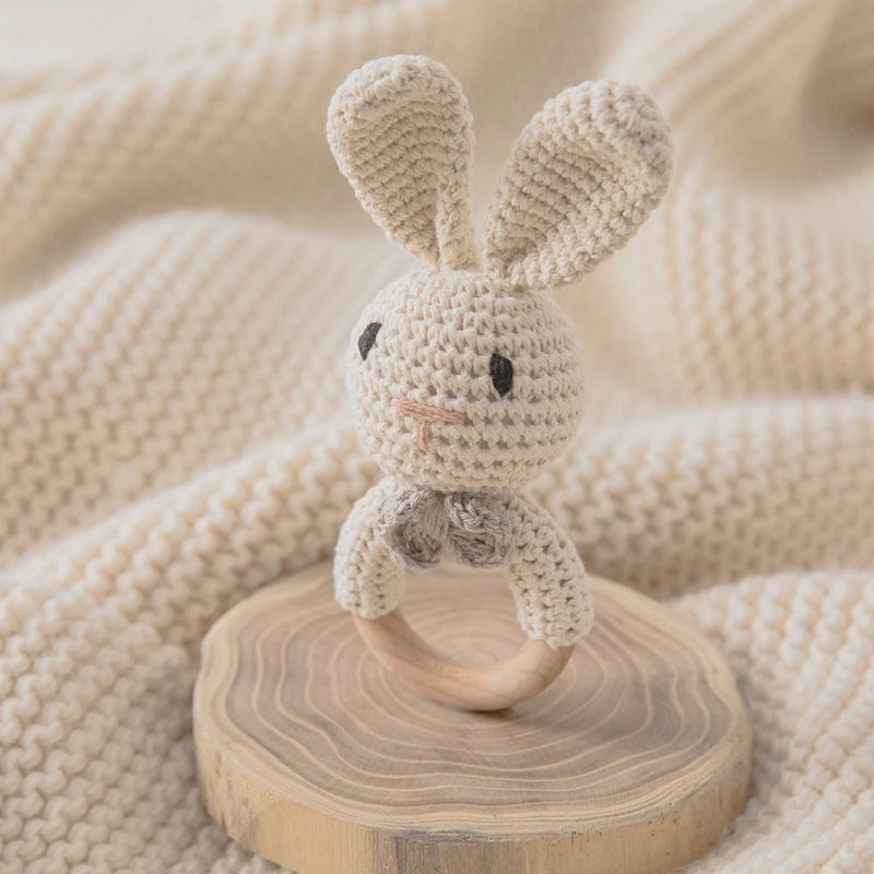 1PC Baby Ratter Toys Newborn Amigurumi Teether Wooden Teether Crochet Animals BPA Free Rattle Toy Baby Rattles Gifts For Newborn