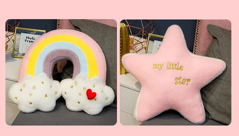Cute Rainbow Cloud Sun Star Throw Pillow Cushion Rainbow Plush Toy Baby Kids Bedroom Decoration Toy Pillow Sofa Cushion