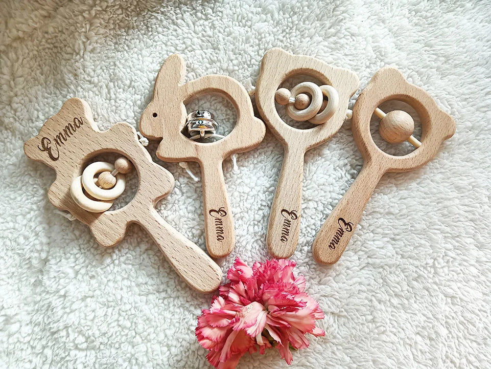 10 Pieces Of Personalized Name Newborn Bath Toy Gift Set 0-12 Months Old Baby Rattle Toy Baby Boy Girl Birth Name Plate Gift Set
