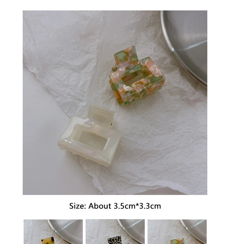 2024 Korea New Fine Vintage Women 3.5CM Small Hairpins Acrylic Tortoise-Shell Square Crab Hair Claw Clips For Girls Accessories