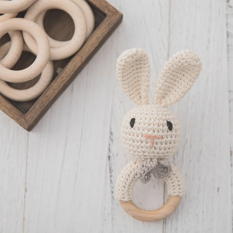 1PC Baby Ratter Toys Newborn Amigurumi Teether Wooden Teether Crochet Animals BPA Free Rattle Toy Baby Rattles Gifts For Newborn