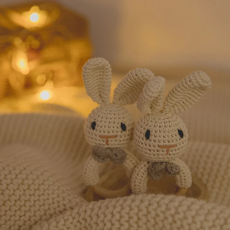 1PC Baby Ratter Toys Newborn Amigurumi Teether Wooden Teether Crochet Animals BPA Free Rattle Toy Baby Rattles Gifts For Newborn