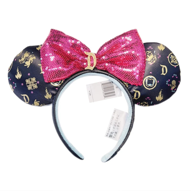 Minnie Mouse Ear Headband For Women Disneyland Headband Mickey Adult/Child Ears Leather Plush Sequin Cosplay Girls Accessories