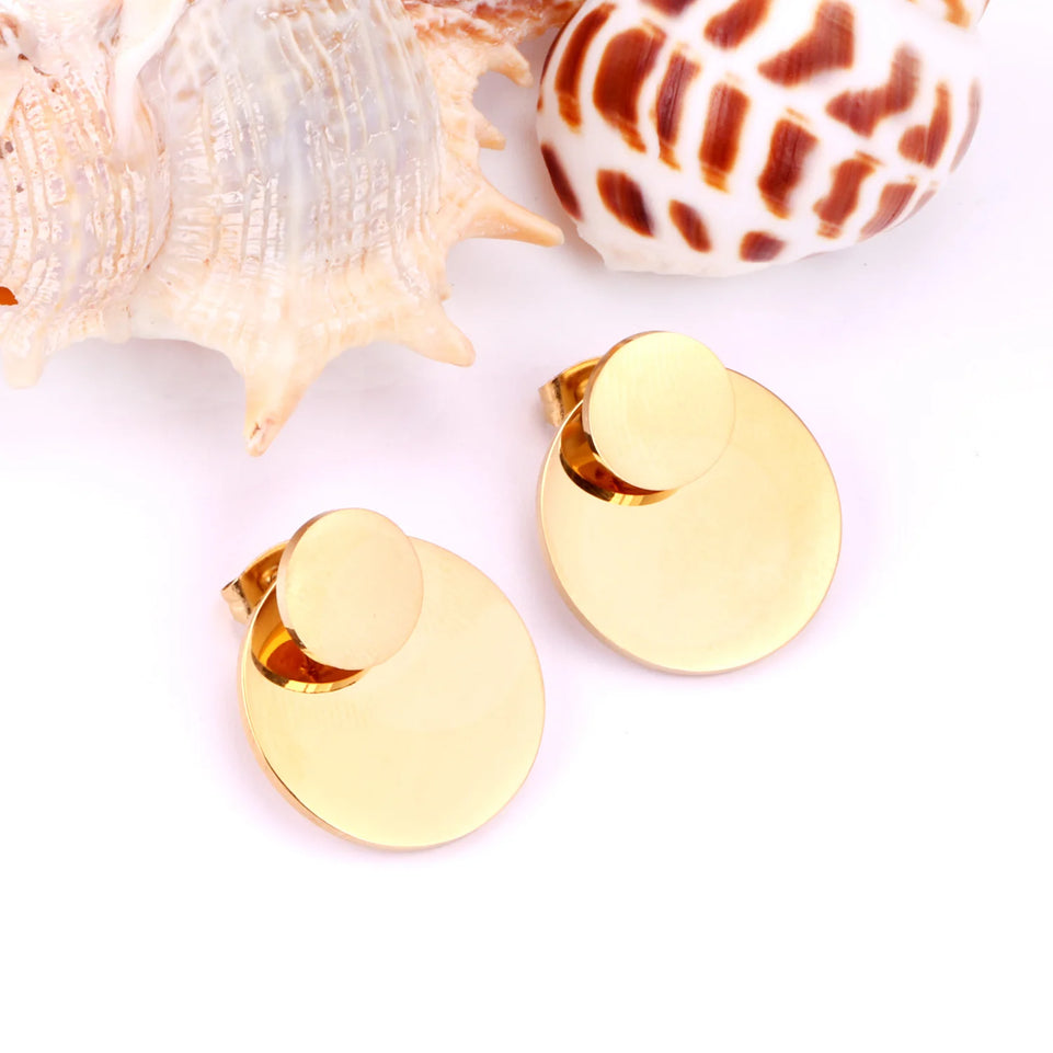 LUXUKISSKIDS Metal Stacked Geometric Dangle Stud Earrings Fashion Girls' Accessories Round Tassel Exaggerated Design Dailywear