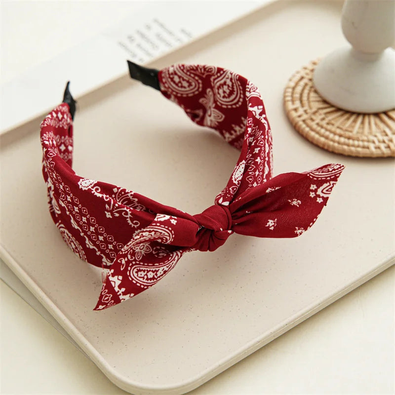 Fashion Paisley Bandana Headband For Women Top Knotted Bow Hairbands Cute Rabbit Ear Turban Headwrap Hair Band Girls Accessories