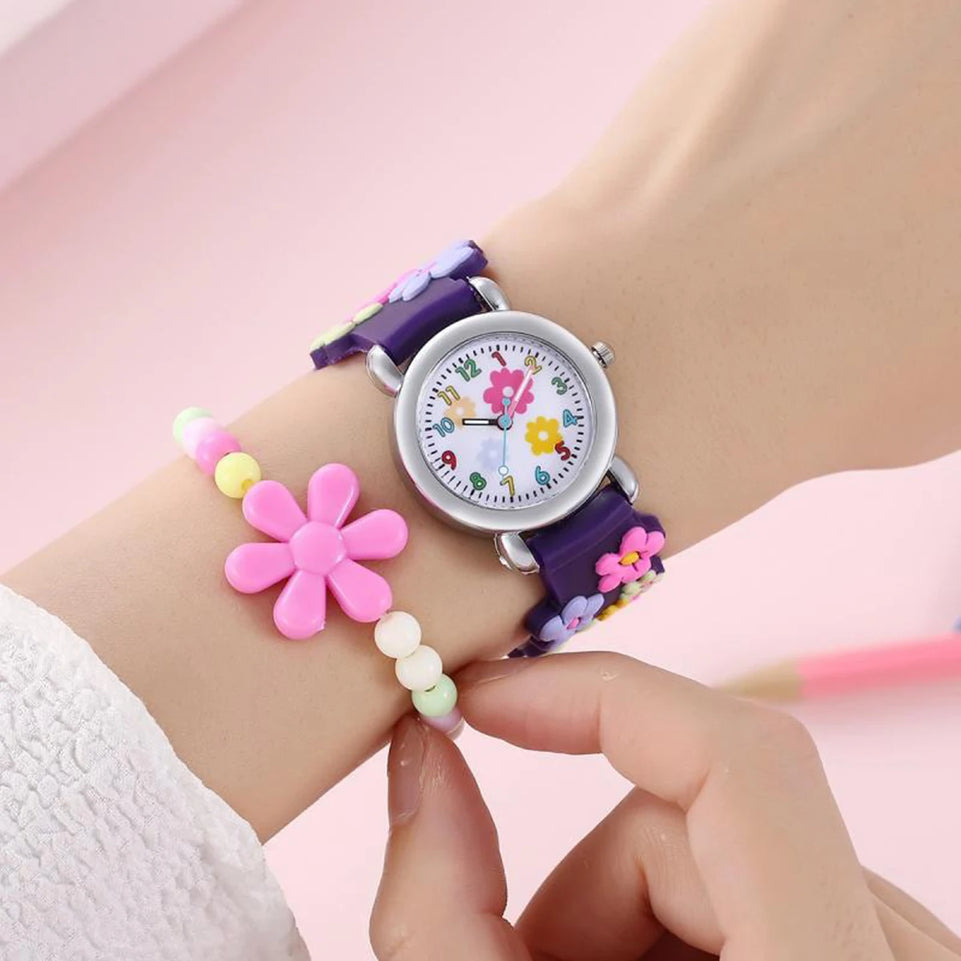1pc/2pcs/3pcs-Cute creative flower style unicorn quartz watch for children, bracelet necklace set, girls' accessories