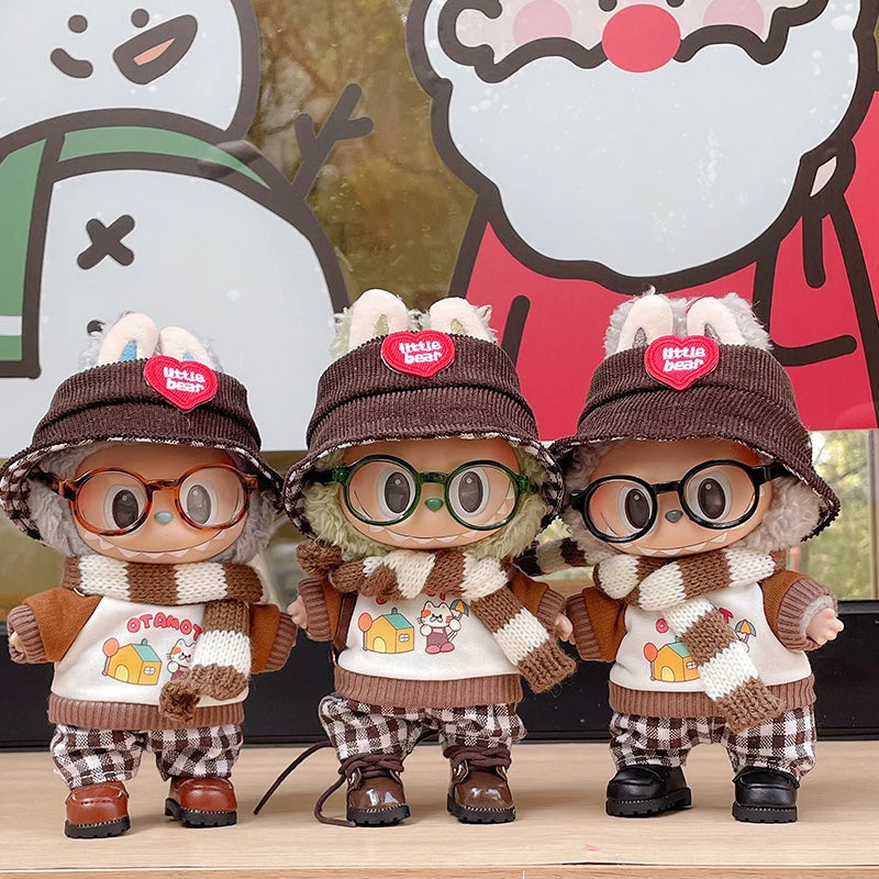 New Doll Clothes Pendant Set LABUBU sitting party clothes Bear Hat Love Sweater Set DIY Doll Accessories Fun Cute Baby Clothes
