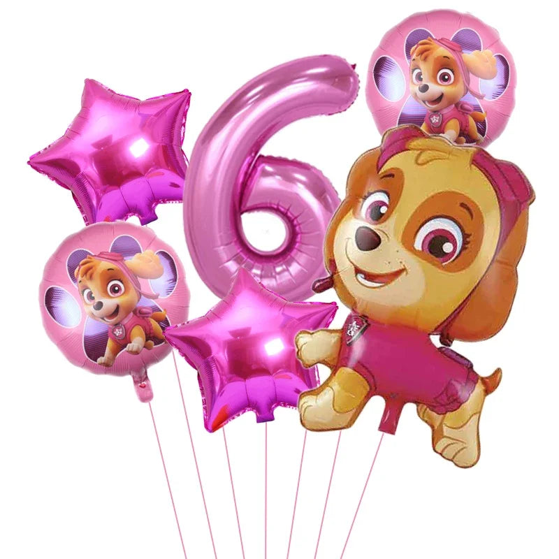 6pcs Cartoon Paw Patrol Theme Foil Balloon Number Balloon Childrens Birthday Party Decoration Baby Gift Party Chase Skye Balloon