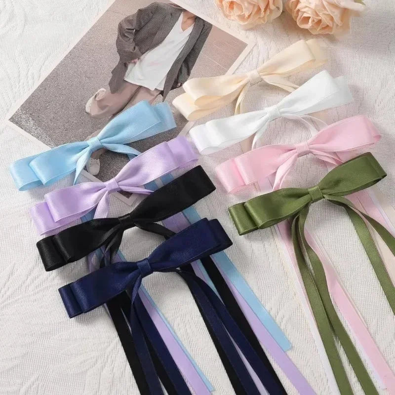 4/6/8 PCS Satin Ribbon Bows Hair Clip for Women Korean Sweat Long Tassel Tails BowKnot Barrettes Set Hairpin Girls Accessories