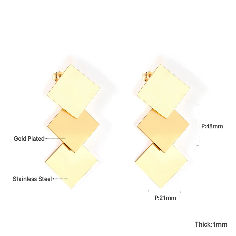 LUXUKISSKIDS Metal Stacked Geometric Dangle Stud Earrings Fashion Girls' Accessories Round Tassel Exaggerated Design Dailywear