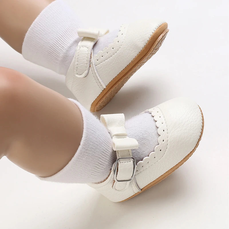 Baby Shoes Girls' Newborn White Series Forefoot Shoes PU Leather Flat Bottom Soft Sole Baby Shoes Bow Baby Princess Shoes