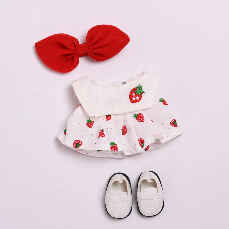 Labubu I II Dolls Clothes Strawberry Tank Top Skirt Paired With Princess White Shoes Princess Baby Clothes Accessories