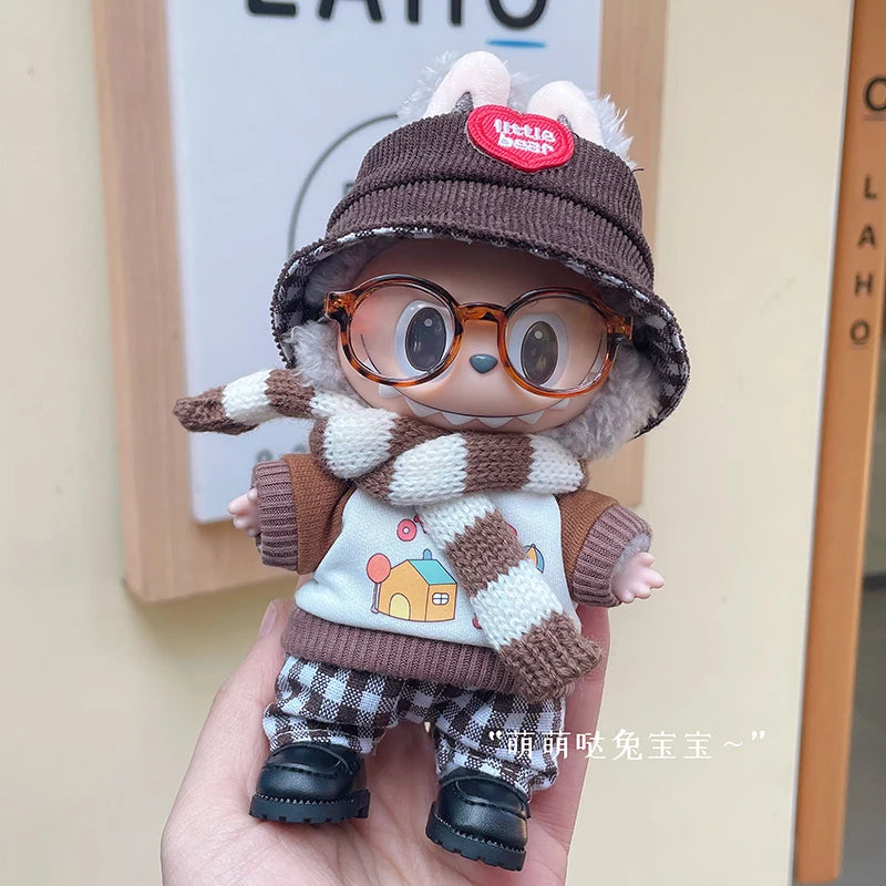 New Doll Clothes Pendant Set LABUBU sitting party clothes Bear Hat Love Sweater Set DIY Doll Accessories Fun Cute Baby Clothes