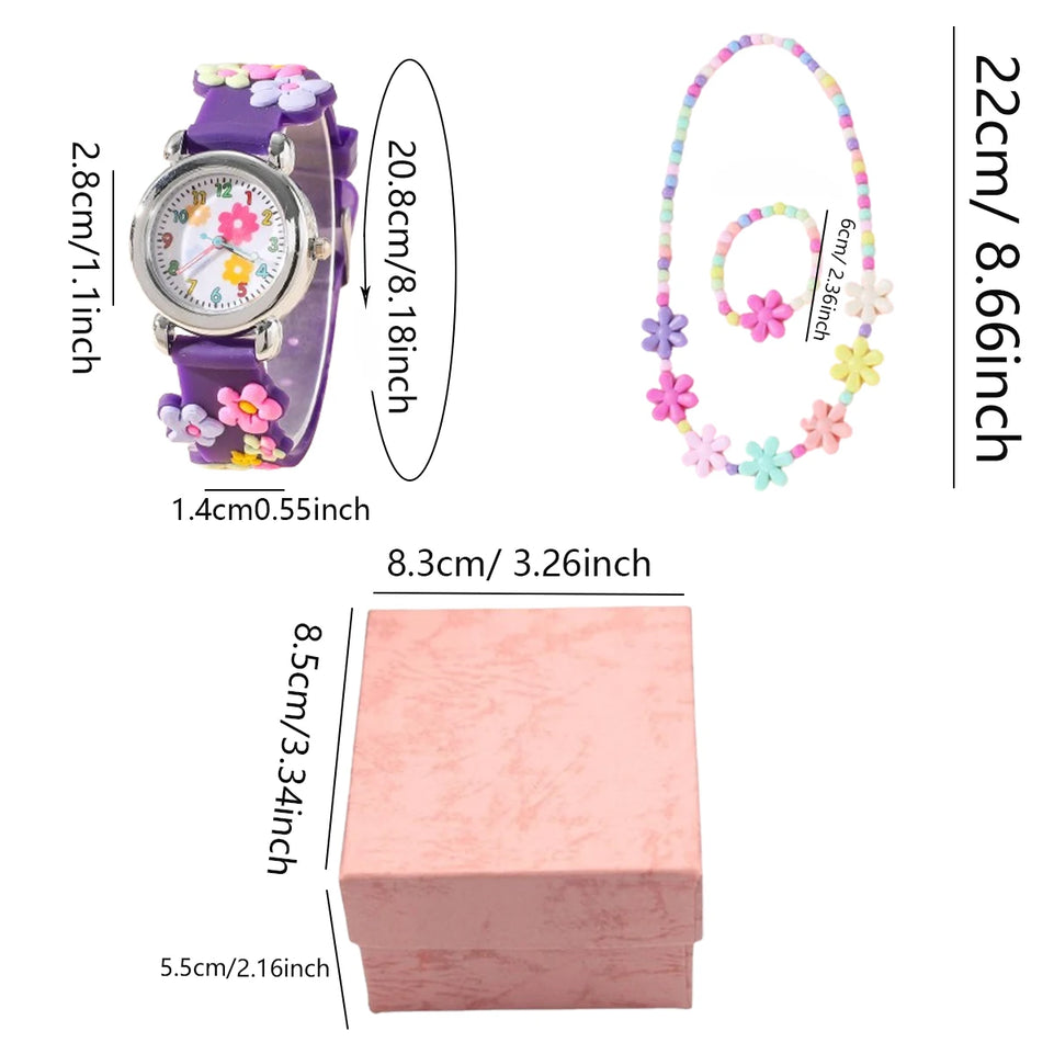 1pc/2pcs/3pcs-Cute creative flower style unicorn quartz watch for children, bracelet necklace set, girls' accessories
