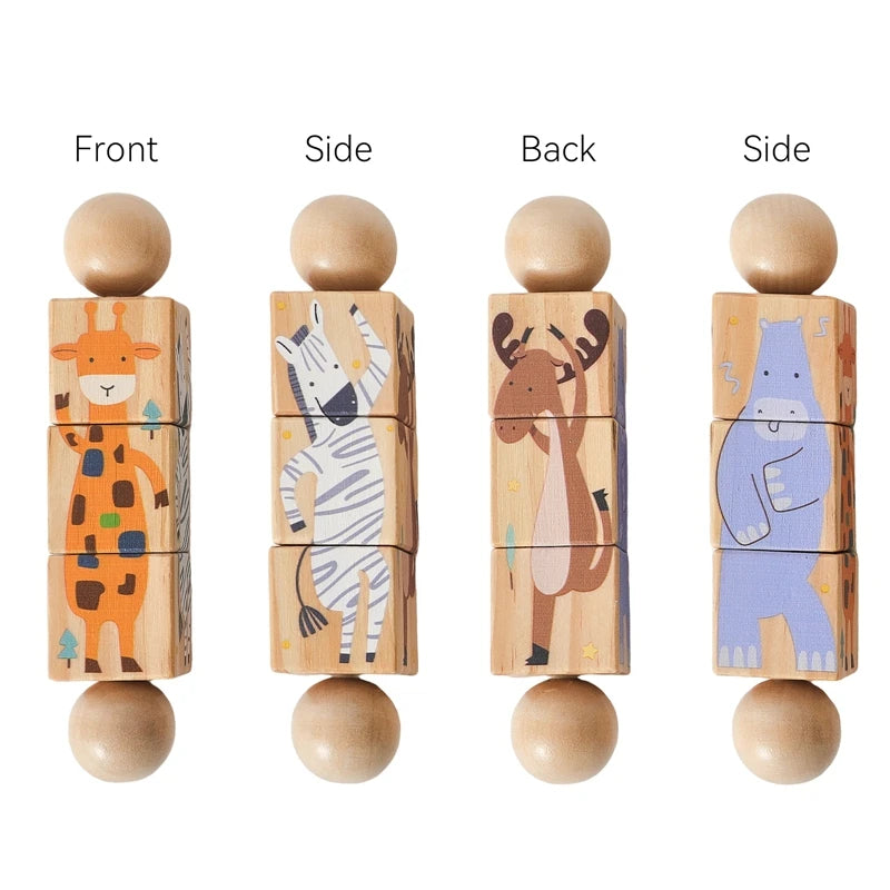 Baby Wooden Rotating Jigsaw Puzzle Hand bell Toy Montessori Educational Sensory Cognition Toys Wooden Music Rattle Toy Baby Gift