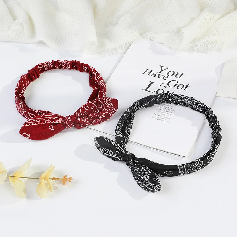 Paisley Bandana Hairbands Cute Rabbit Ear Turban Headwrap Hair Band Girls Accessories Fashion Top Knotted Bow Headband for Women