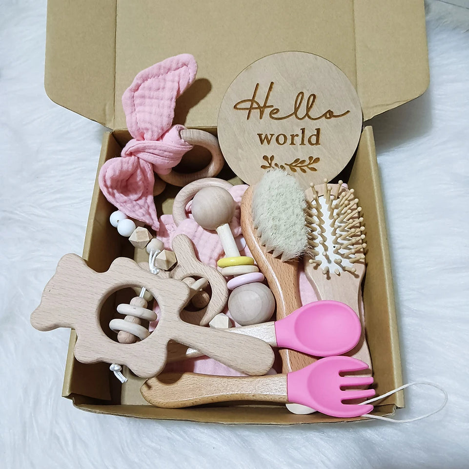 10 Pieces Of Personalized Name Newborn Bath Toy Gift Set 0-12 Months Old Baby Rattle Toy Baby Boy Girl Birth Name Plate Gift Set