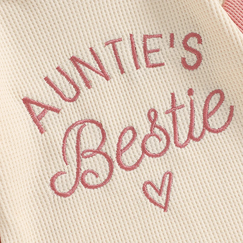 Newborn Baby Girl Clothes Long Sleeve Aunties Bestie Embroidery Romper Waffle Bodysuit Shirt Fall Outfits