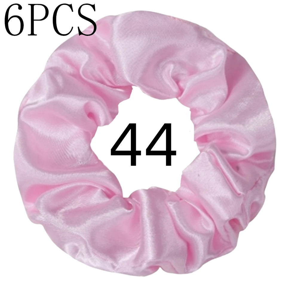 6pcs/lot Hair Scrunchies Bands Scrunchy Ties Ropes Ponytail Holder for Women or Girls Accessories Satin Headwear Solid 100 Color