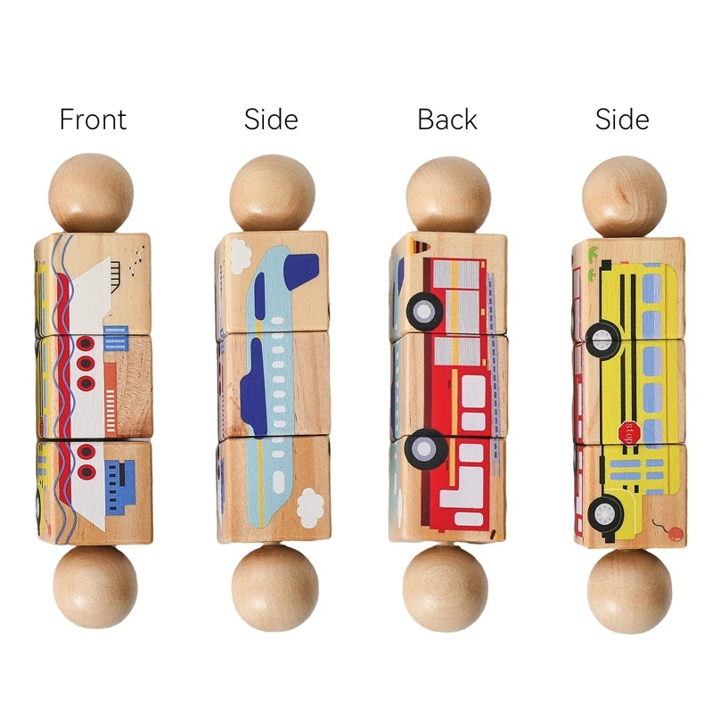 Baby Wooden Rotating Jigsaw Puzzle Hand bell Toy Montessori Educational Sensory Cognition Toys Wooden Music Rattle Toy Baby Gift