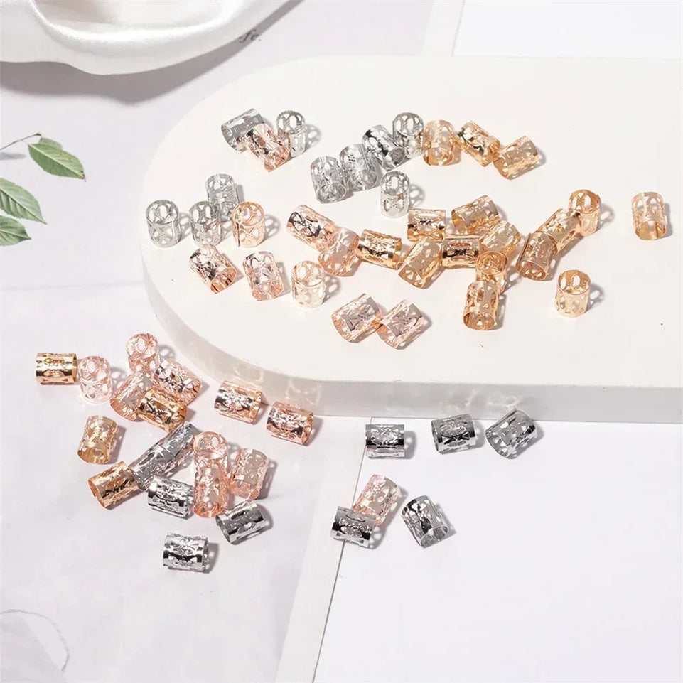 60pcs/bag Hip Hop Dreadlocks Hair Rings Beads Clips Braids African Braid Spiral Hairpin for Women Girls Accessories Bead Braider