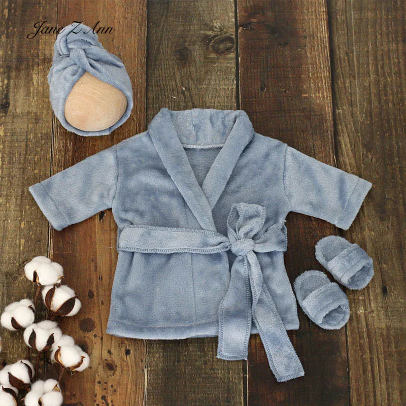 Baby bathrobe photo outfit set infant photography costume with hat robe slippers newborn shower towel dress for boys girls