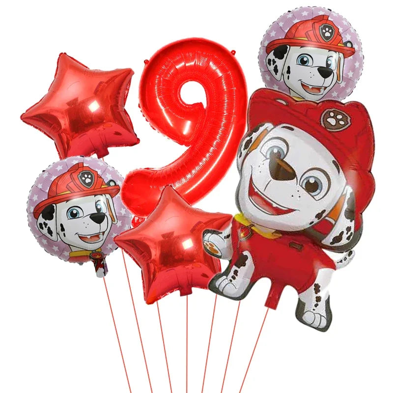 6pcs Cartoon Paw Patrol Theme Foil Balloon Number Balloon Childrens Birthday Party Decoration Baby Gift Party Chase Skye Balloon