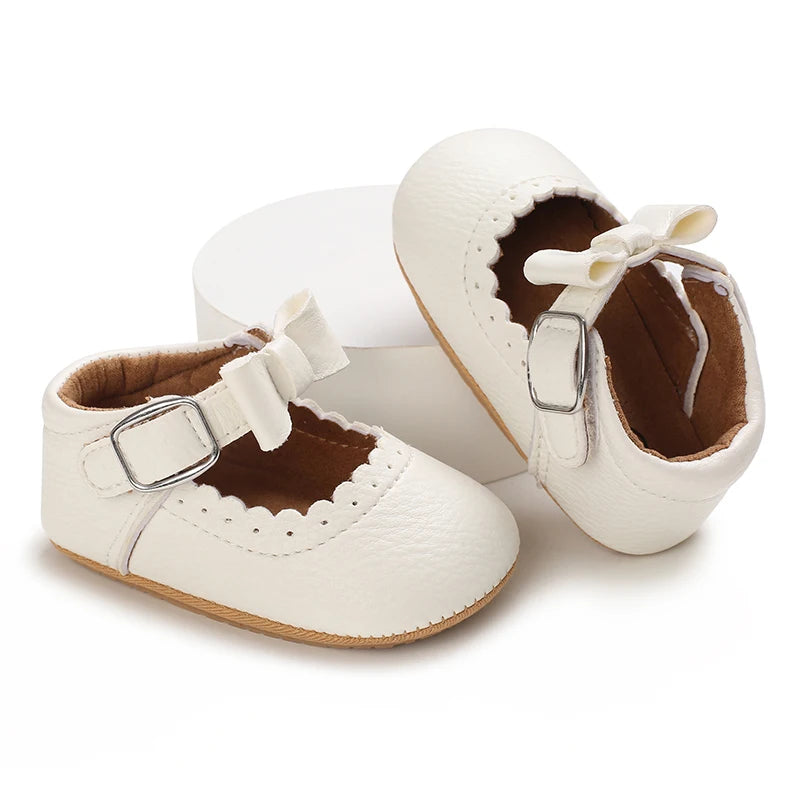 Baby Shoes Girls' Newborn White Series Forefoot Shoes PU Leather Flat Bottom Soft Sole Baby Shoes Bow Baby Princess Shoes
