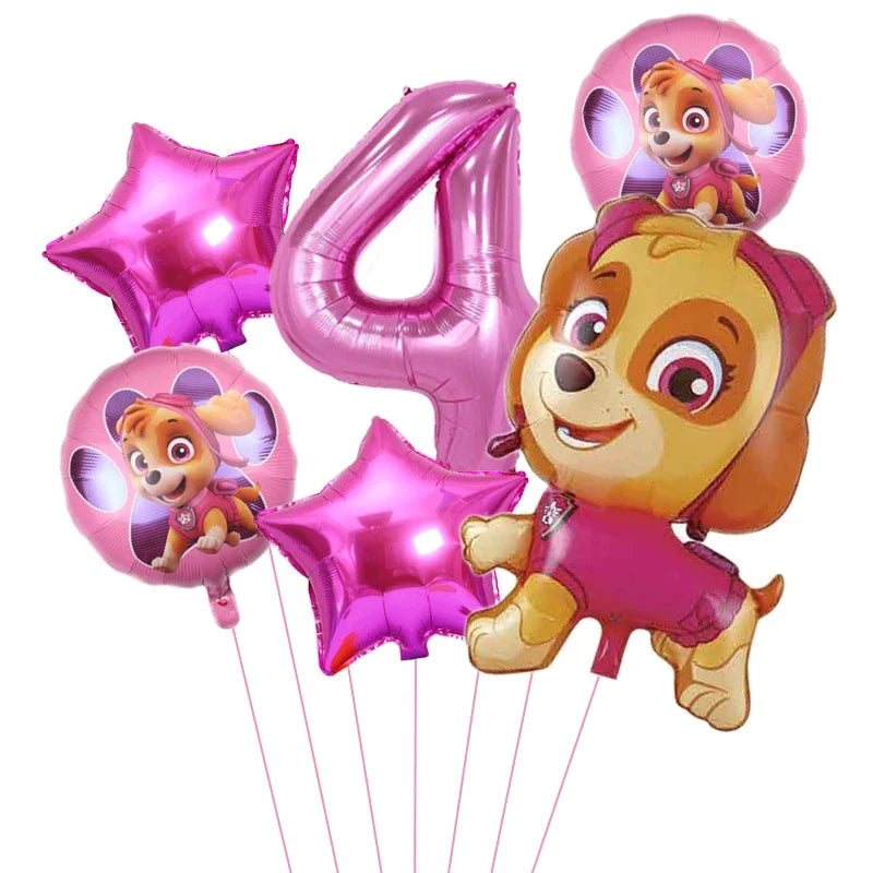 6pcs Cartoon Paw Patrol Theme Foil Balloon Number Balloon Childrens Birthday Party Decoration Baby Gift Party Chase Skye Balloon