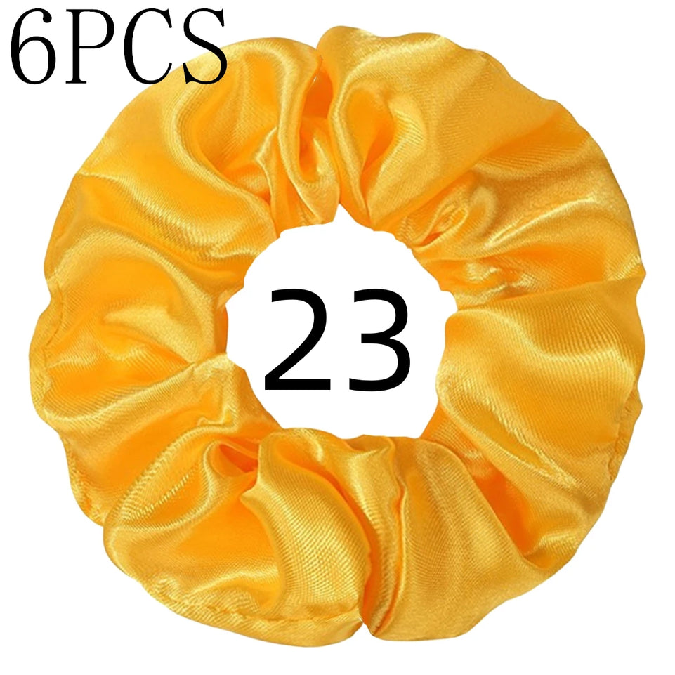 6pcs/lot Hair Scrunchies Bands Scrunchy Ties Ropes Ponytail Holder for Women or Girls Accessories Satin Headwear Solid 100 Color