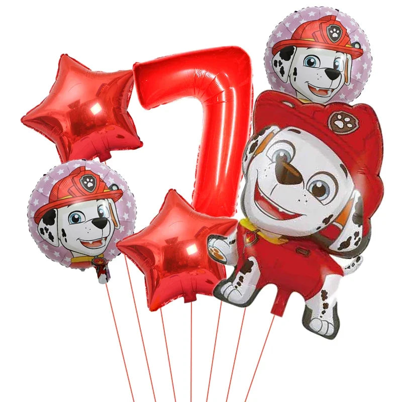 6pcs Cartoon Paw Patrol Theme Foil Balloon Number Balloon Childrens Birthday Party Decoration Baby Gift Party Chase Skye Balloon