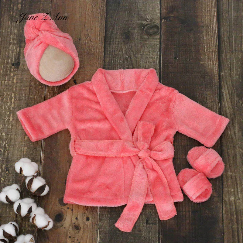 Baby bathrobe photo outfit set infant photography costume with hat robe slippers newborn shower towel dress for boys girls