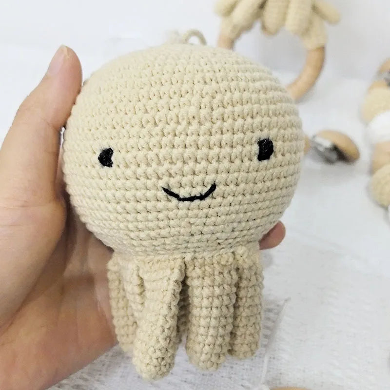 Stroller chain Pacifier Chain With Name Gym Educational Ring Teething Toy Baby Cotton Turtle Wooden Ring Rattle Crochet Wool To